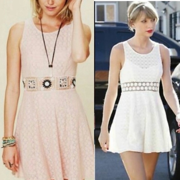 Free People Pink Lace Daisy Crochet Square Insert Dress - Picture 1 of 12
